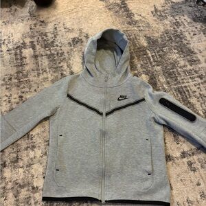 Nike Tech Boys Light Gray Full-Zip Hoodie Size Medium